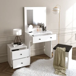 Nice Güzgülü və Tumbalı Makiyaj Masası - Ağ - Decoroom Collection (1)