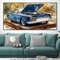 Nostalgi Watercolor Retro Car Kətan Tablo TB2137 - 1