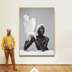 Nude Black Woman and White Eagle Kətan Tablo TB1484 - 3