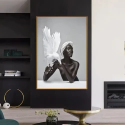 Nude Black Woman and White Eagle Kətan Tablo TB1484 - 5