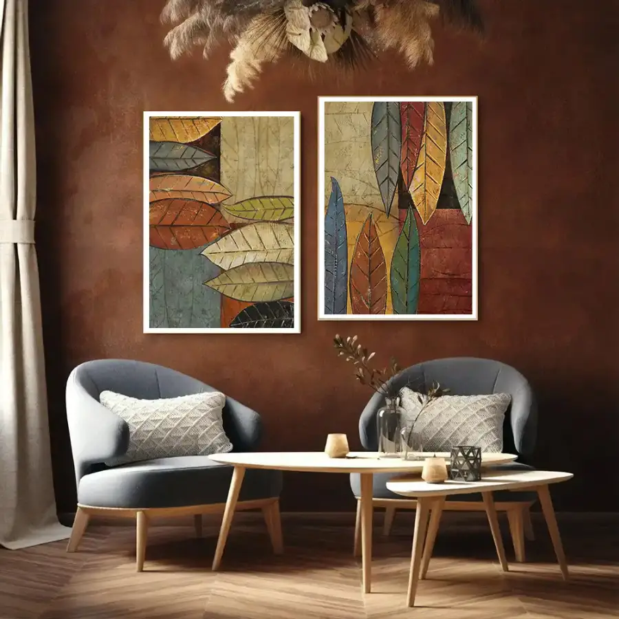 Oil Painting Leaf 2'li Set Kətan Tablo TB1282 - 2