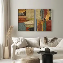 Oil Painting Leaf 2'li Set Kətan Tablo TB1282 - 1