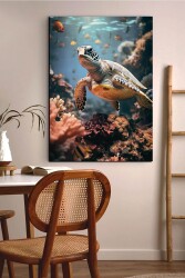 Okyanusun Derinliklerindeki Su Kaplumbası Kətan Tablo - Markaev