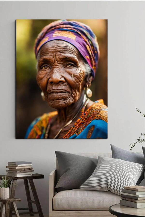 Old African Woman Kanvas Tablo - 1