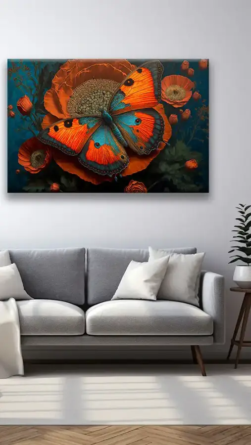 Orange Blue Butterfly Kətan Tablo TB2054 - 2