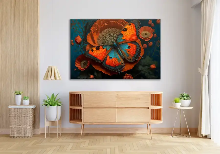 Orange Blue Butterfly Kətan Tablo TB2054 - 3
