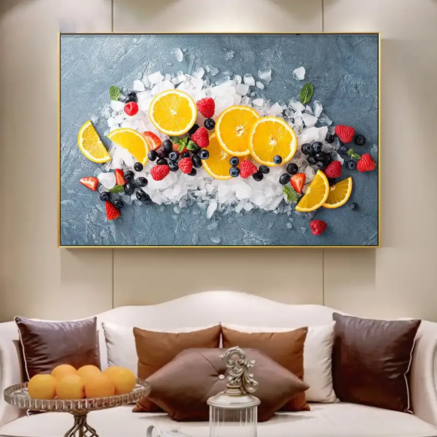 Oranges And Berries On Ice Fruits Kətan Tablo TB1483 - 2