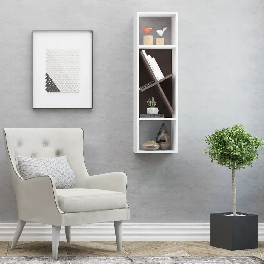 Orkide Divar Rəfi - Ağ/Cəviz - 1