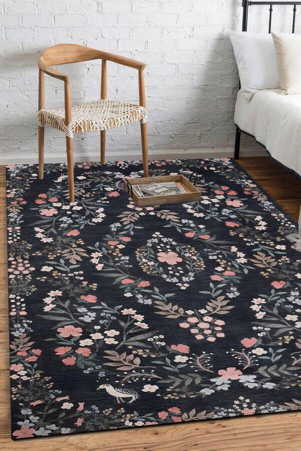 Otantik Renkli Çiçek Desen Dijital Baskılı Zenit Kilim - 1