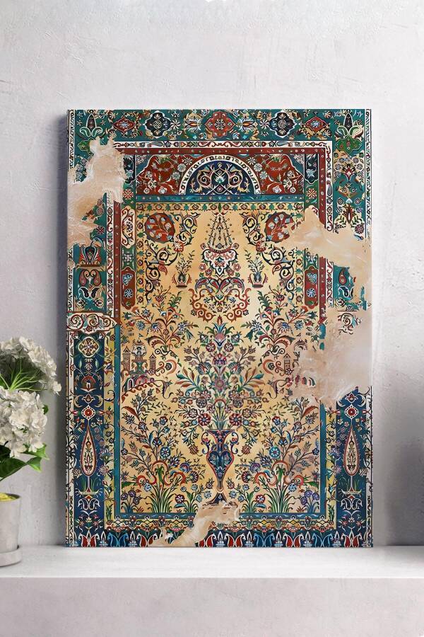 Otantik Yıpranmış Halı Desenli Kanvas Tablo - 2