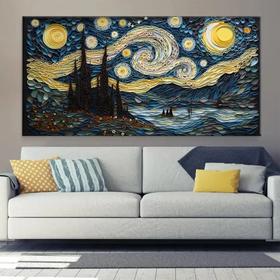 Painting Starry Night with Sky Kətan Tablo TB2015 - 2