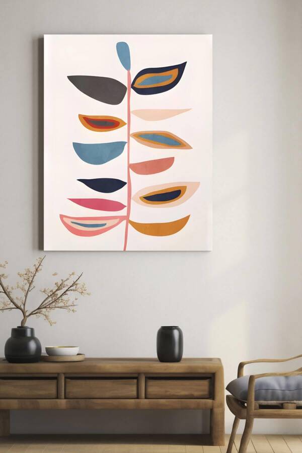 Pastel Damgalı Yapraklar Kanvas Tablo - 1
