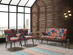 Patchwork 3lü Çay Seti Divan Kreslo Dəsti Çox Rəngli - Vistaso Concept (1)