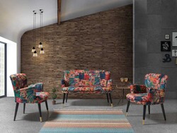 Patchwork 3lü Çay Seti Divan Kreslo Dəsti Çox Rəngli - Vistaso Concept