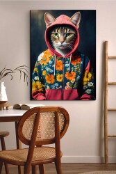 Pembe Kapşonlu Kedi Kətan Tablo - Markaev