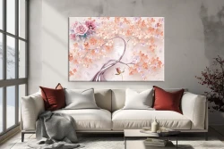 Pink Color Flower Kətan Tablo TB1561 - 1