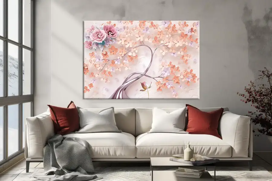 Pink Color Flower Kətan Tablo TB1561 - 1