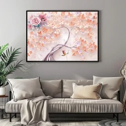 Pink Color Flower Kətan Tablo TB1561 - 2