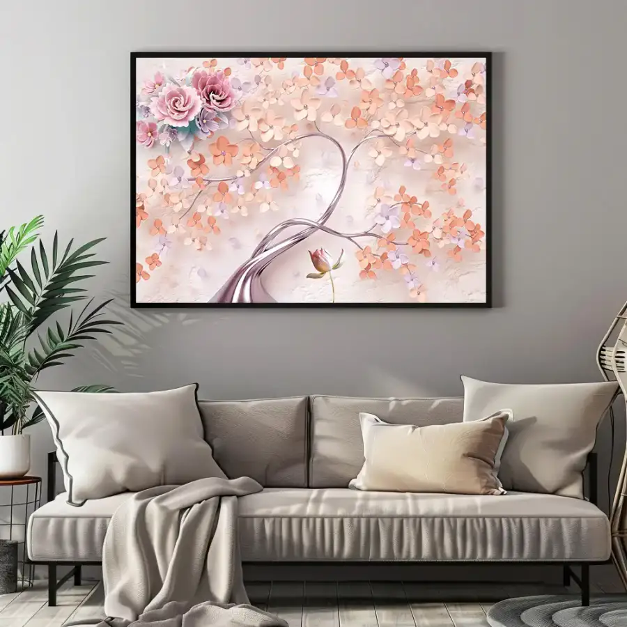 Pink Color Flower Kətan Tablo TB1561 - 2