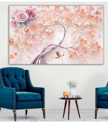 Pink Color Flower Kətan Tablo TB1561 - 3