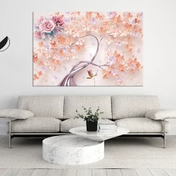 Pink Color Flower Kətan Tablo TB1561 - 4