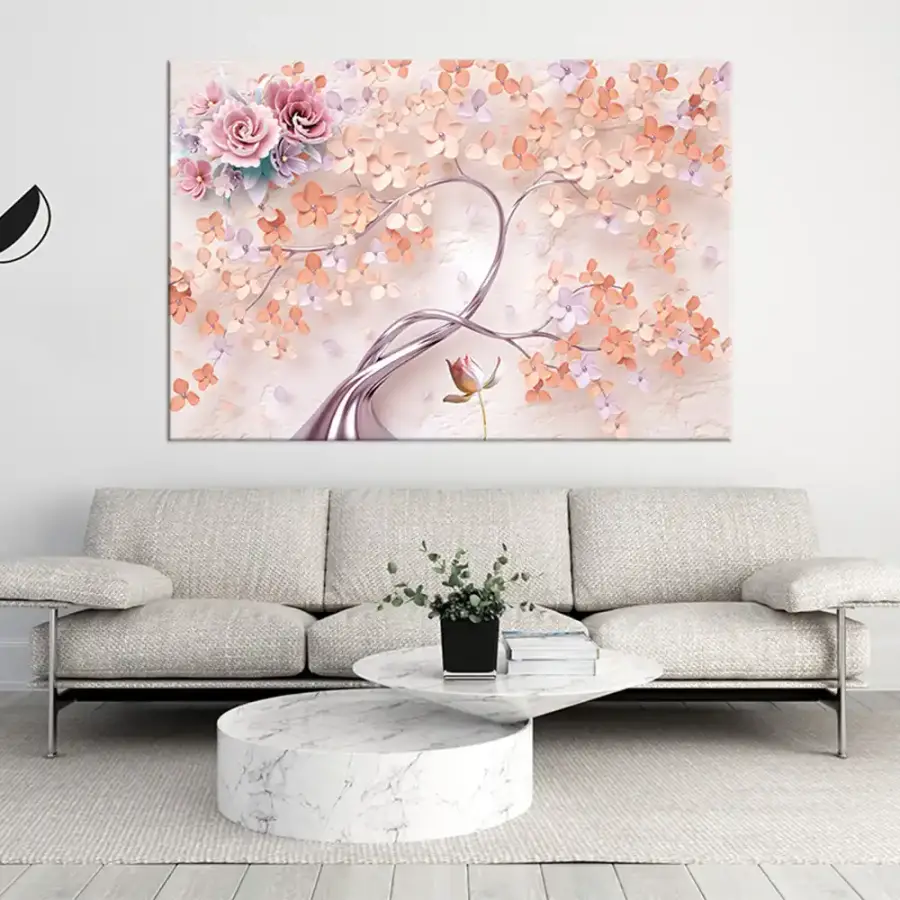 Pink Color Flower Kətan Tablo TB1561 - 4