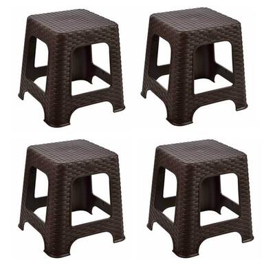 Plastik Rattan Hasır Teksturalı Kiçik Tabure 4 lü Set - 3