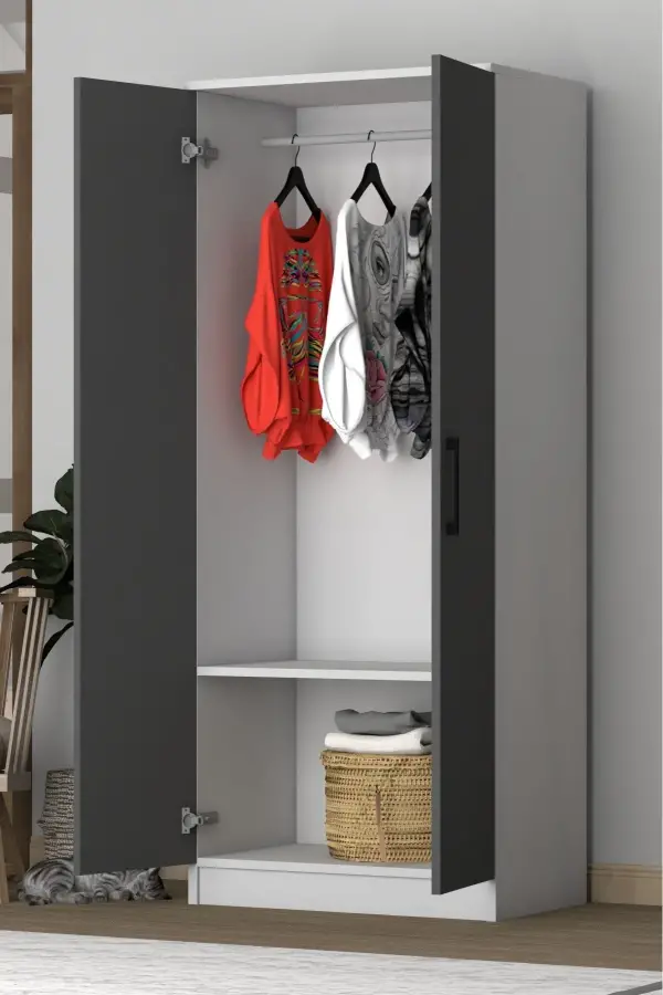 Point 2 Qapılı Geyim Dolabı - Antrasit/Ağ - 4