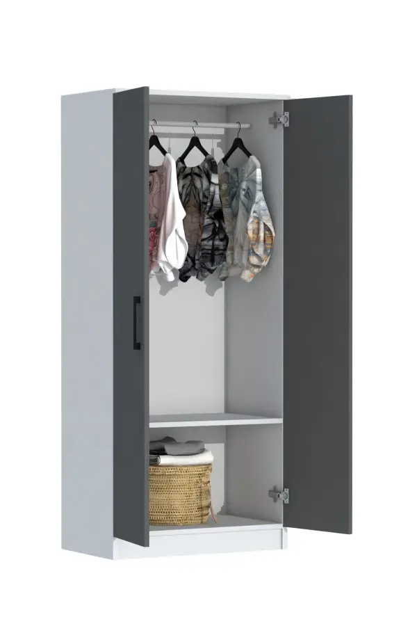 Point 2 Qapılı Geyim Dolabı - Antrasit/Ağ - 5
