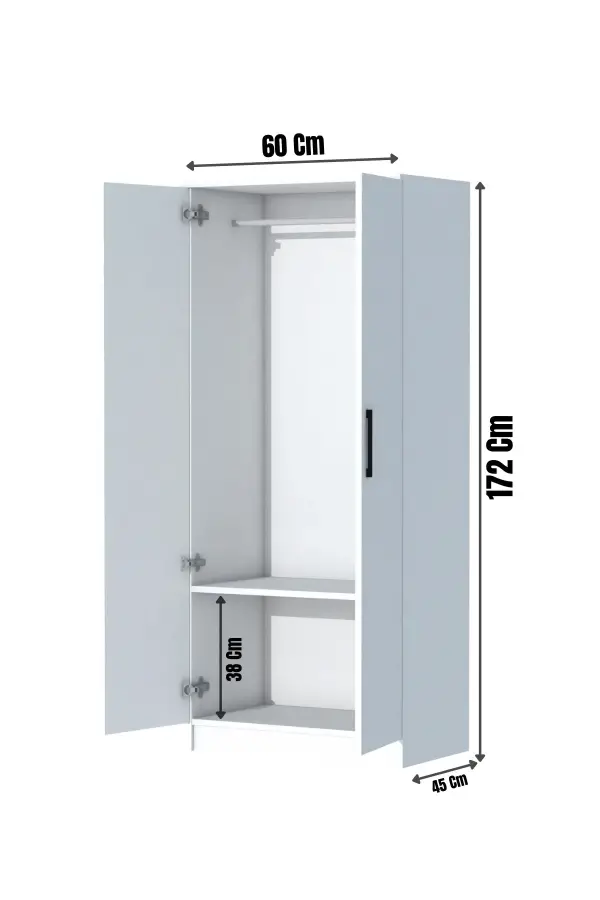 Point 2 Qapılı Geyim Dolabı - Antrasit/Ağ - 7