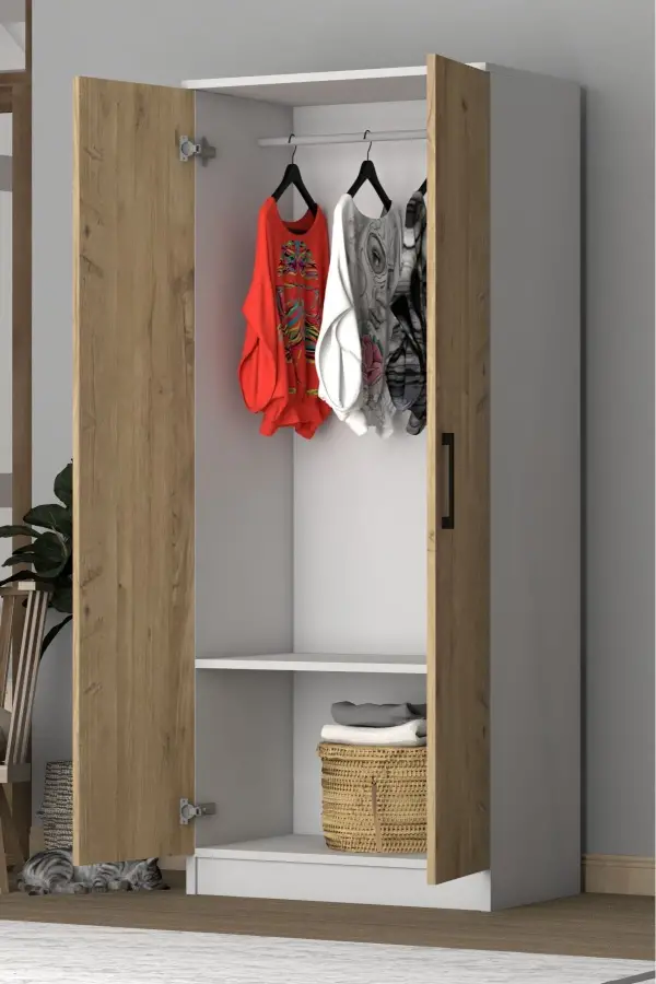 Point 2 Qapılı Geyim Dolabı - Meşə/Ağ - 3