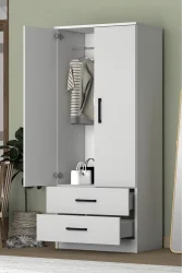 Point 2 Qapılı və Siyirtməli Geyim Dolabı - Ağ - 4