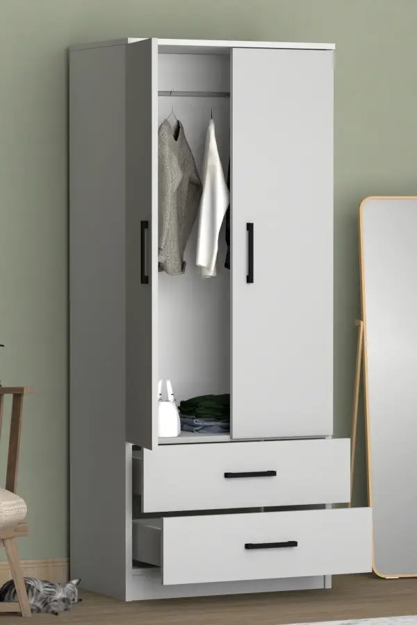 Point 2 Qapılı və Siyirtməli Geyim Dolabı - Ağ - 5