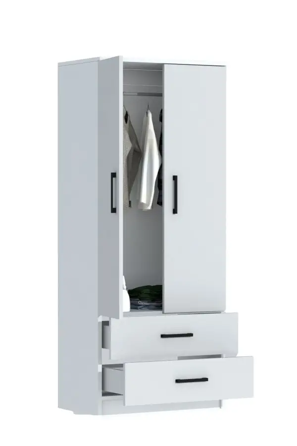 Point 2 Qapılı və Siyirtməli Geyim Dolabı - Ağ - 6