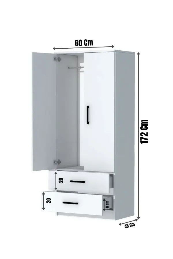 Point 2 Qapılı və Siyirtməli Geyim Dolabı - Ağ - 7