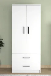 Point 2 Qapılı və Siyirtməli Geyim Dolabı - Ağ 