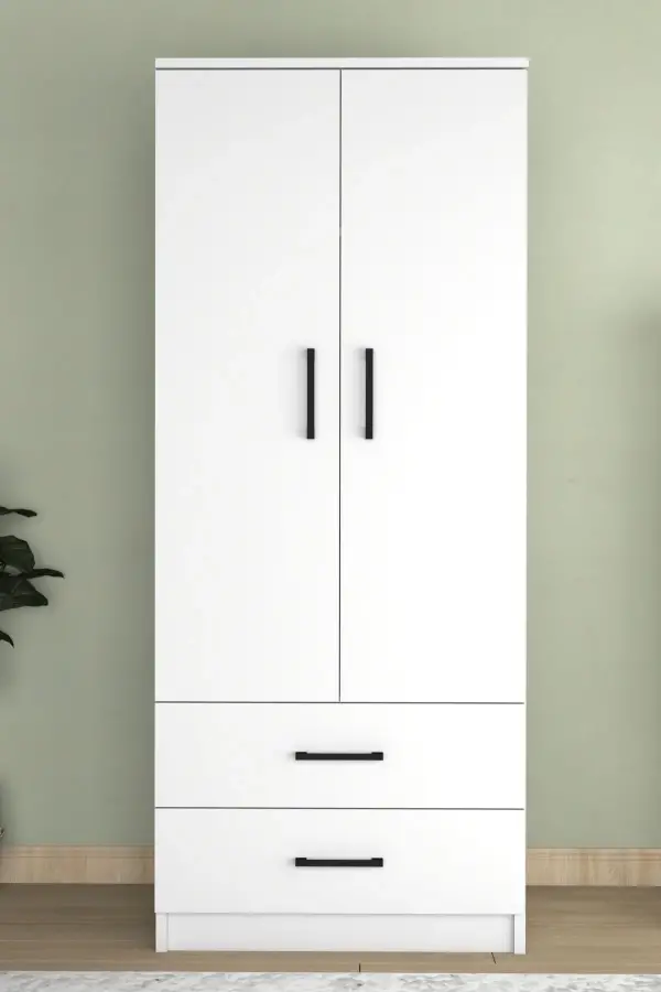 Point 2 Qapılı və Siyirtməli Geyim Dolabı - Ağ - 1