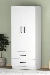 Point 2 Qapılı və Siyirtməli Geyim Dolabı - Ağ - Decoroom Collection (1)