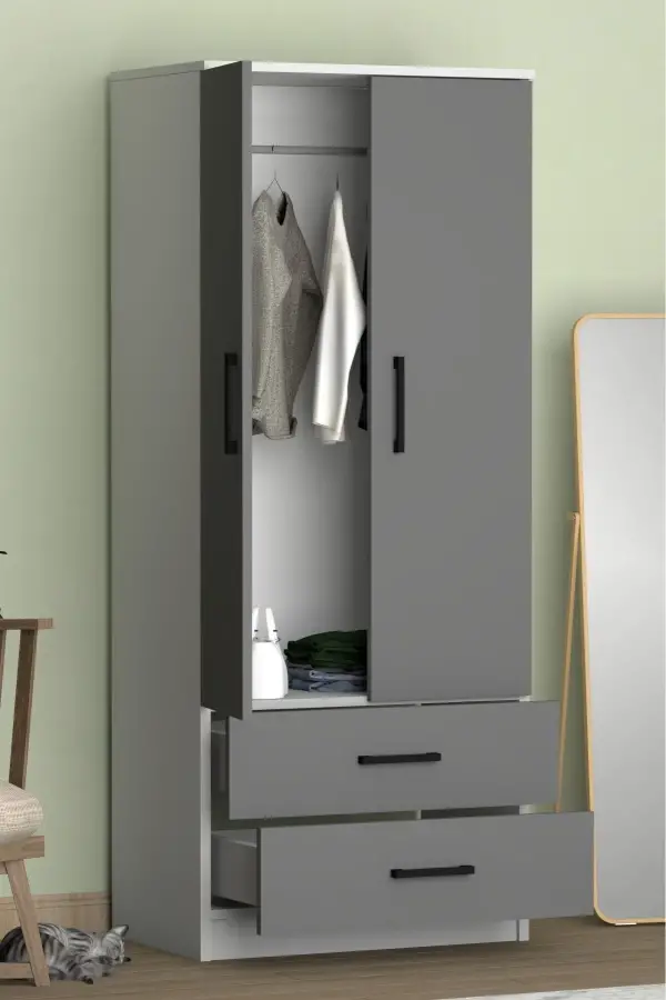 Point 2 Qapılı və Siyirtməli Geyim Dolabı - Antrasit/Ağ - 3