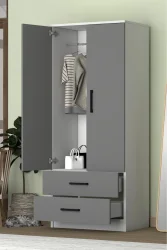 Point 2 Qapılı və Siyirtməli Geyim Dolabı - Antrasit/Ağ - 4