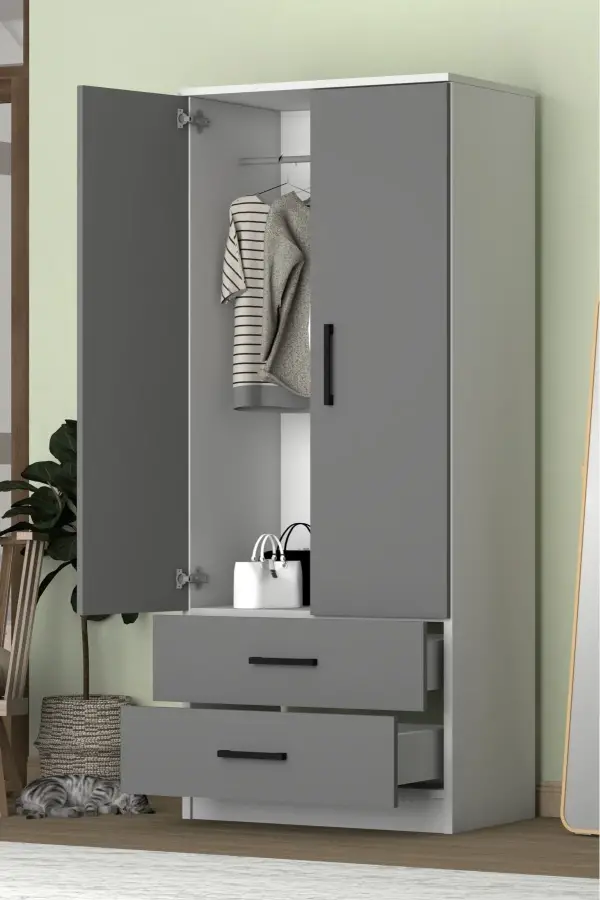 Point 2 Qapılı və Siyirtməli Geyim Dolabı - Antrasit/Ağ - 4