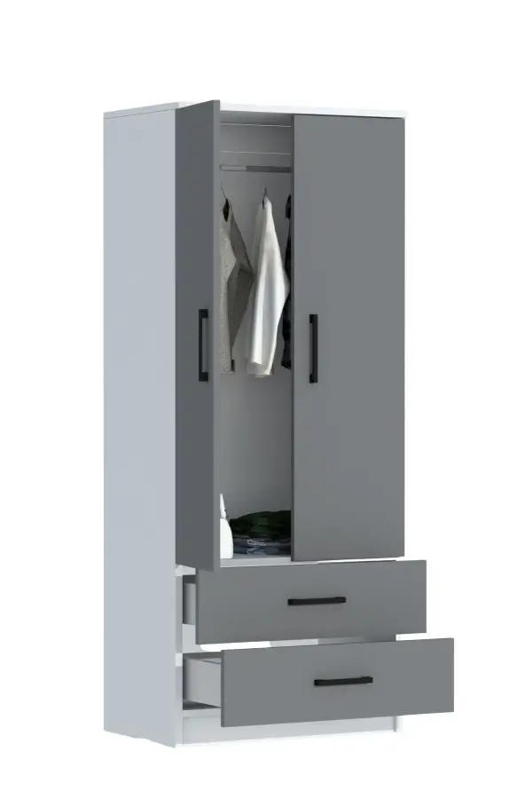 Point 2 Qapılı və Siyirtməli Geyim Dolabı - Antrasit/Ağ - 5