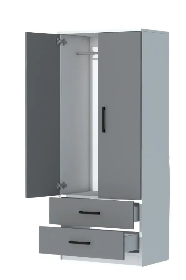 Point 2 Qapılı və Siyirtməli Geyim Dolabı - Antrasit/Ağ - 6