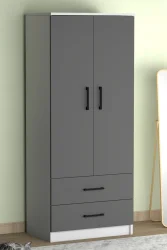 Point 2 Qapılı və Siyirtməli Geyim Dolabı - Antrasit/Ağ - Decoroom Collection (1)