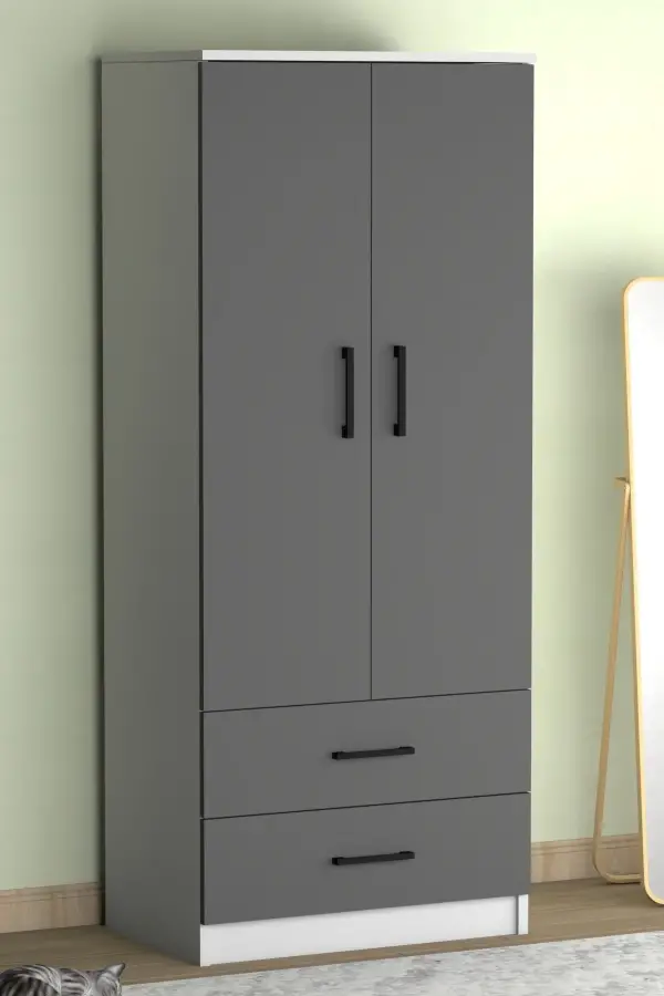 Point 2 Qapılı və Siyirtməli Geyim Dolabı - Antrasit/Ağ - 2