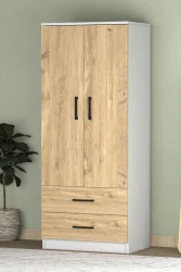 Point 2 Qapılı və Siyirtməli Geyim Dolabı - Meşə/Ağ - Decoroom Collection (1)