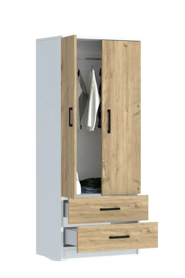 Point 2 Qapılı və Siyirtməli Geyim Dolabı - Meşə/Ağ - 5