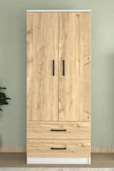 Point 2 Qapılı və Siyirtməli Geyim Dolabı - Meşə/Ağ 