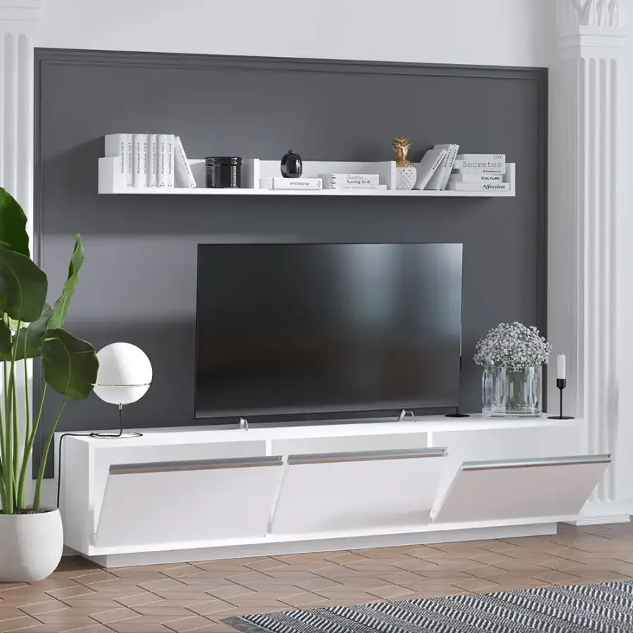 Prag Divar Rəfli Tv Stend - Ağ - 2