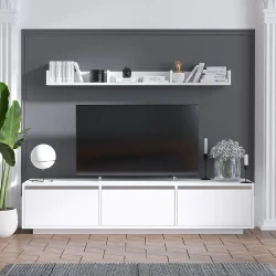 Prag Divar Rəfli Tv Stend - Ağ 